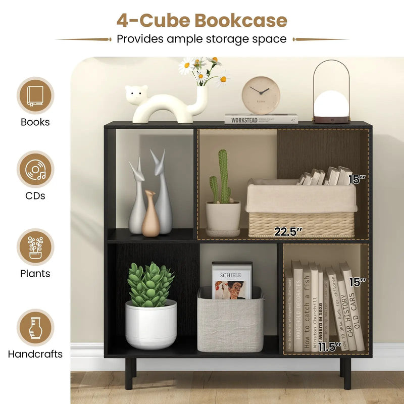 Open Shelf Bookcase with 4 Compartments by DirectDeals