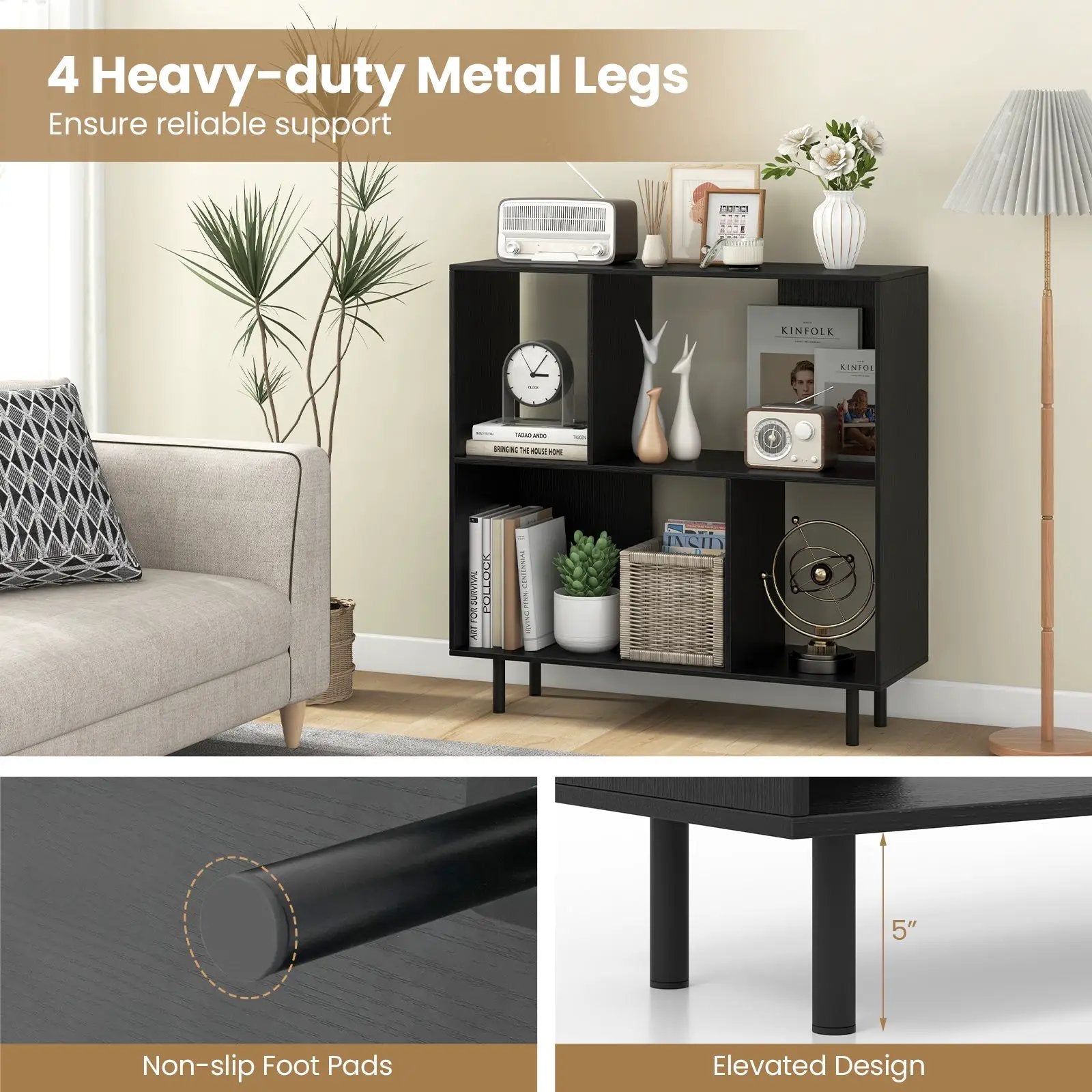 Open Shelf Bookcase with 4 Compartments by DirectDeals