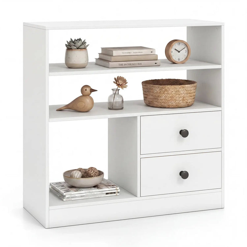 Console Table with 3 Open Shelves and 2 Fabric Drawers by DirectDeals