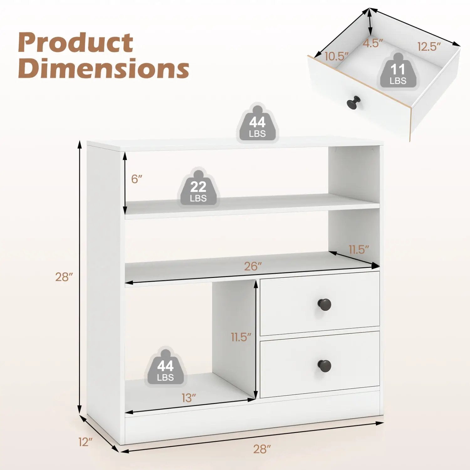 Console Table with 3 Open Shelves and 2 Fabric Drawers by DirectDeals