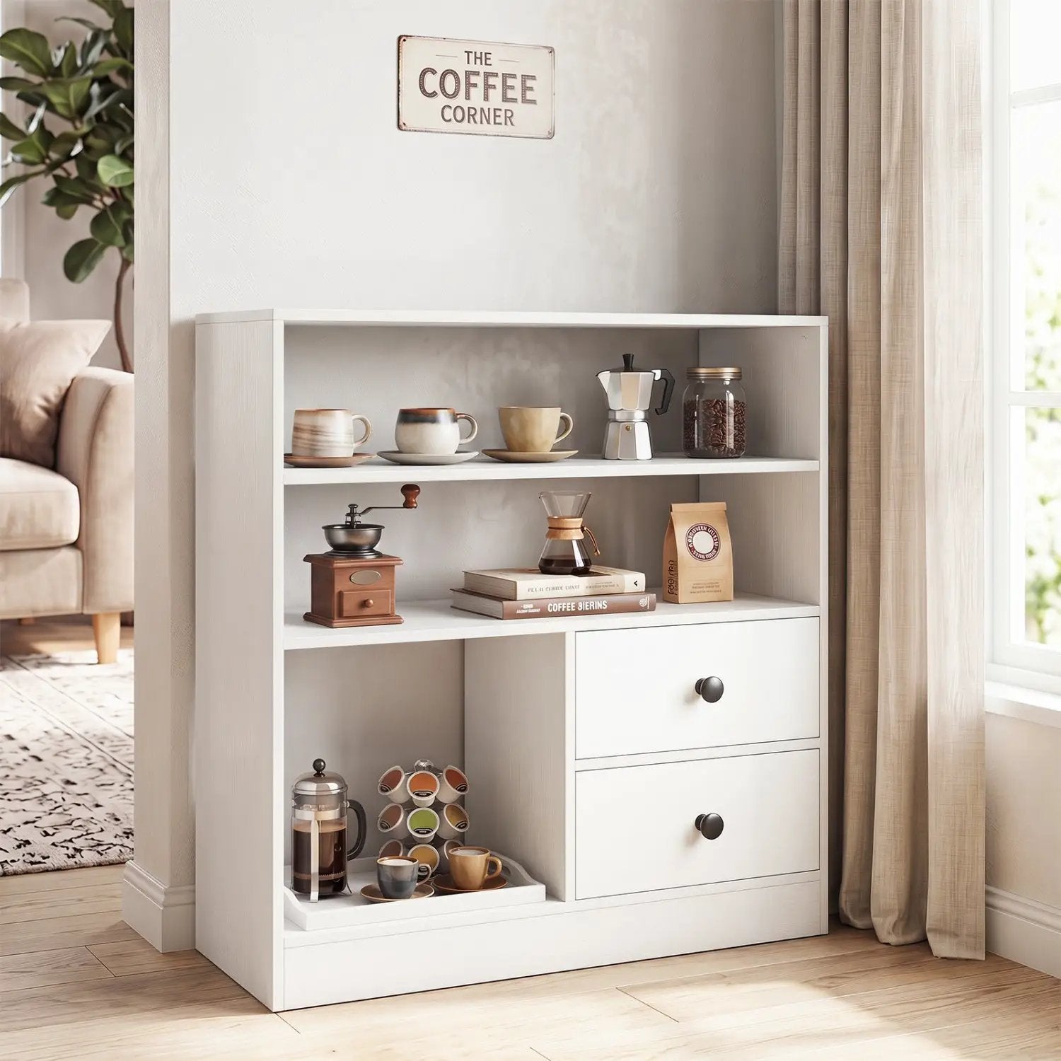 Console Table with 3 Open Shelves and 2 Fabric Drawers by DirectDeals