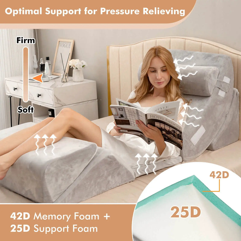 6 Pieces Orthopedic Bed Wedge Pillow Set for Back Neck Leg-Gray by DirectDeals