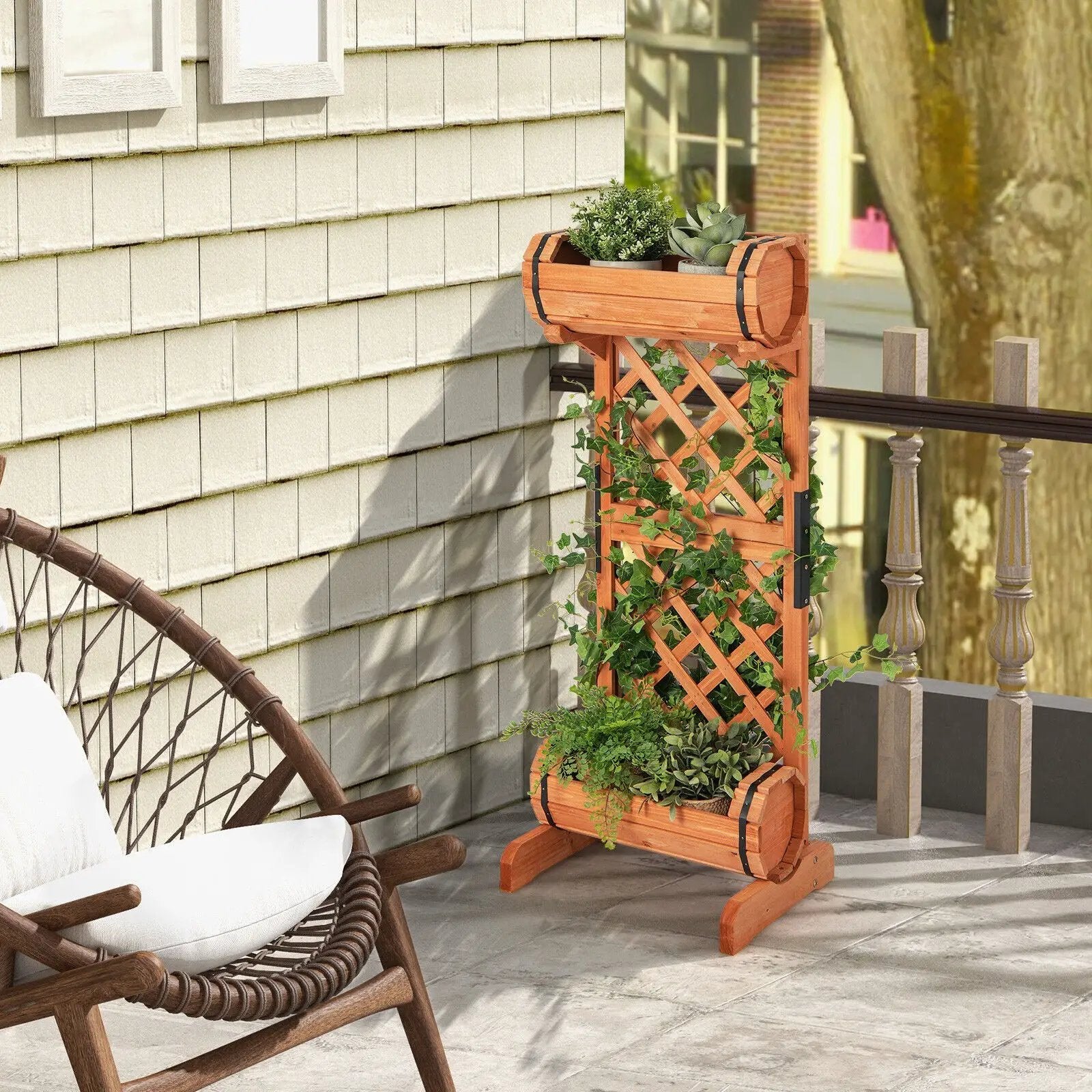 2-Tier Wooden Raised Garden Bed with Trellis-Orange by DirectDeals