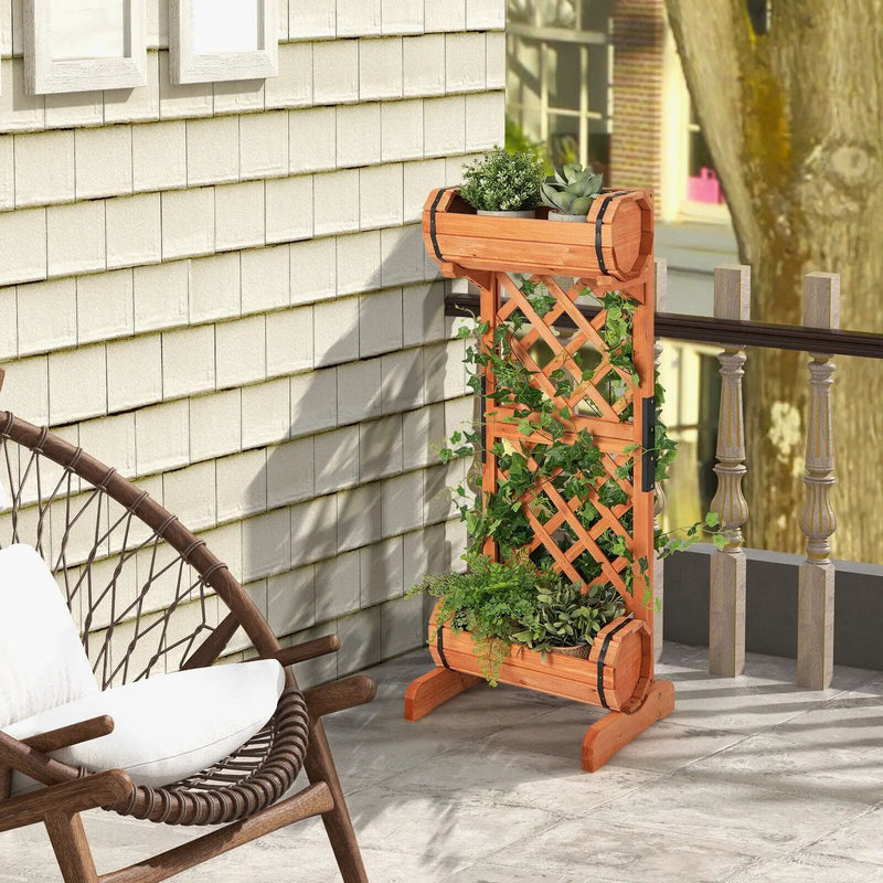 2-Tier Wooden Raised Garden Bed with Trellis-Orange by DirectDeals