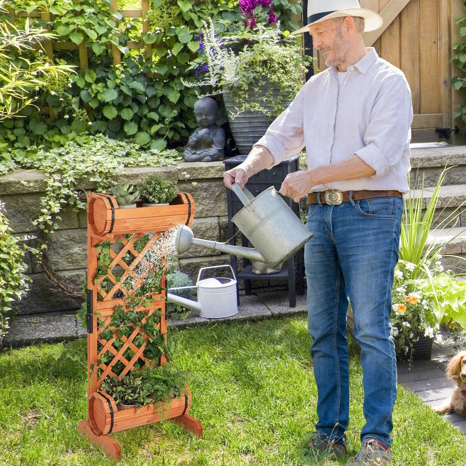 2-Tier Wooden Raised Garden Bed with Trellis-Orange by DirectDeals