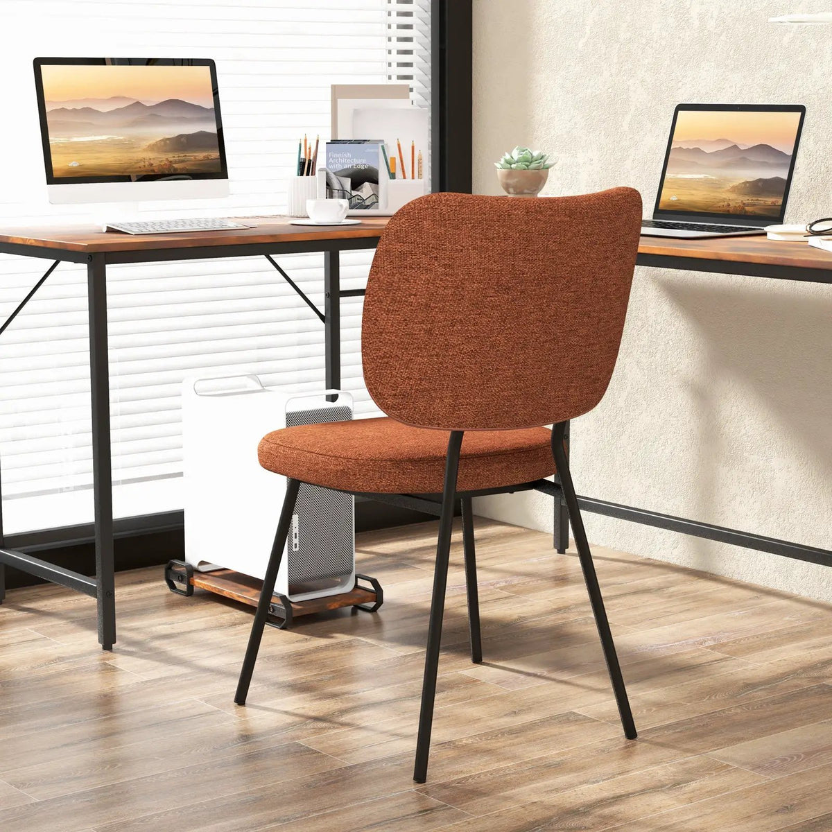 Set of 2 Modern Armless Dining Chairs with Linen Fabric by DirectDeals