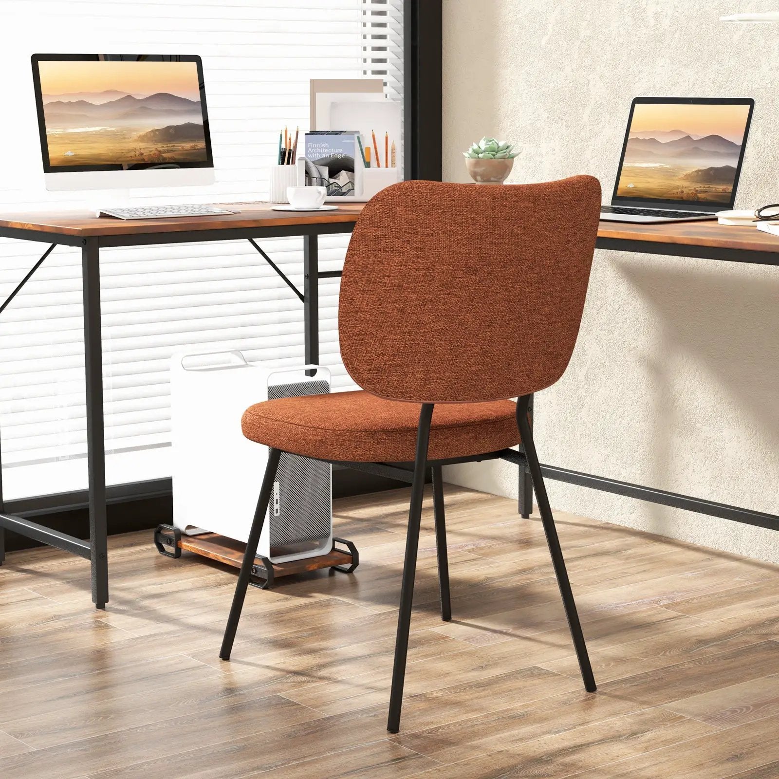 Set of 2 Modern Armless Dining Chairs with Linen Fabric by DirectDeals