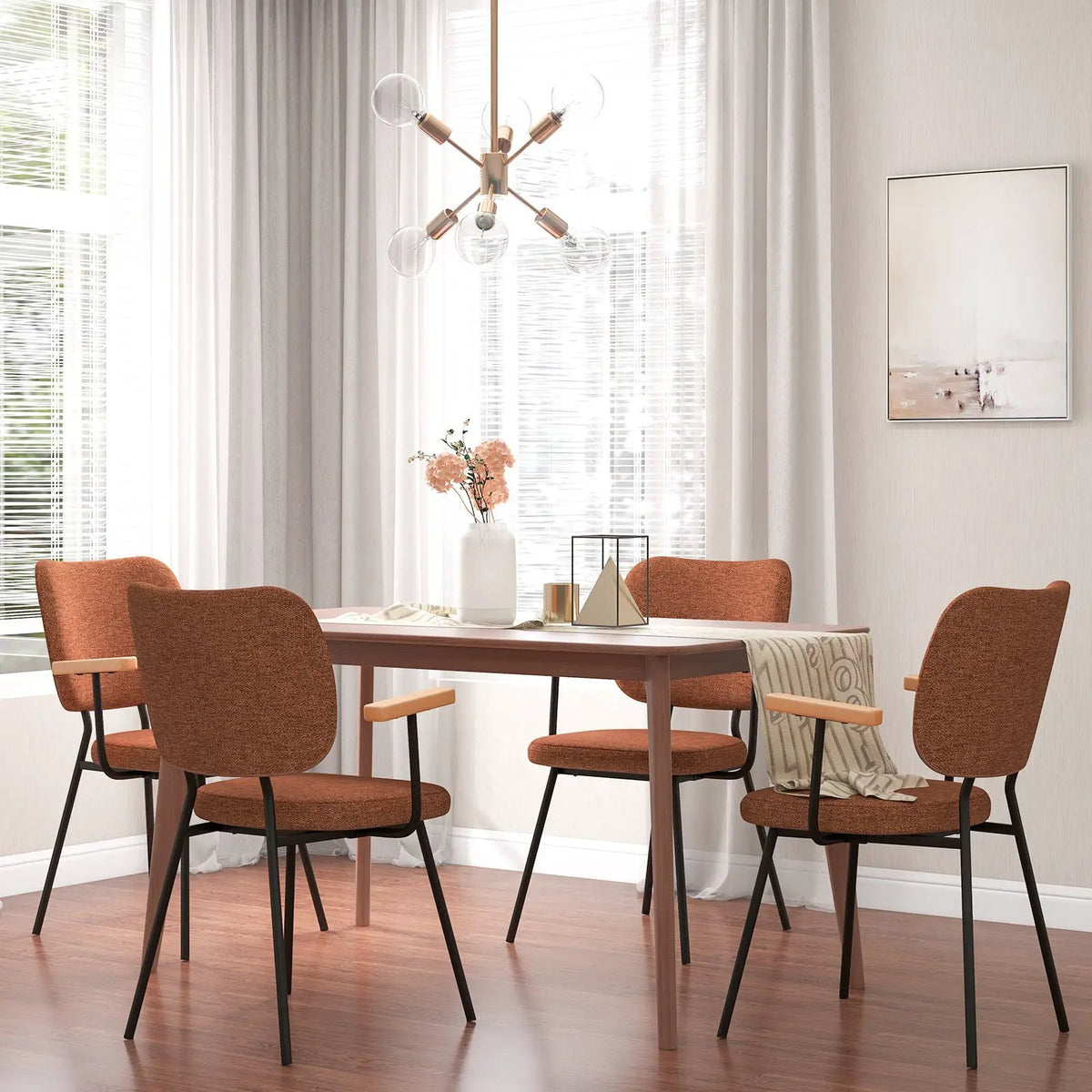 Set of 2 Modern Fabric Dining Chairs with Armrest and Curved Backrest by DirectDeals