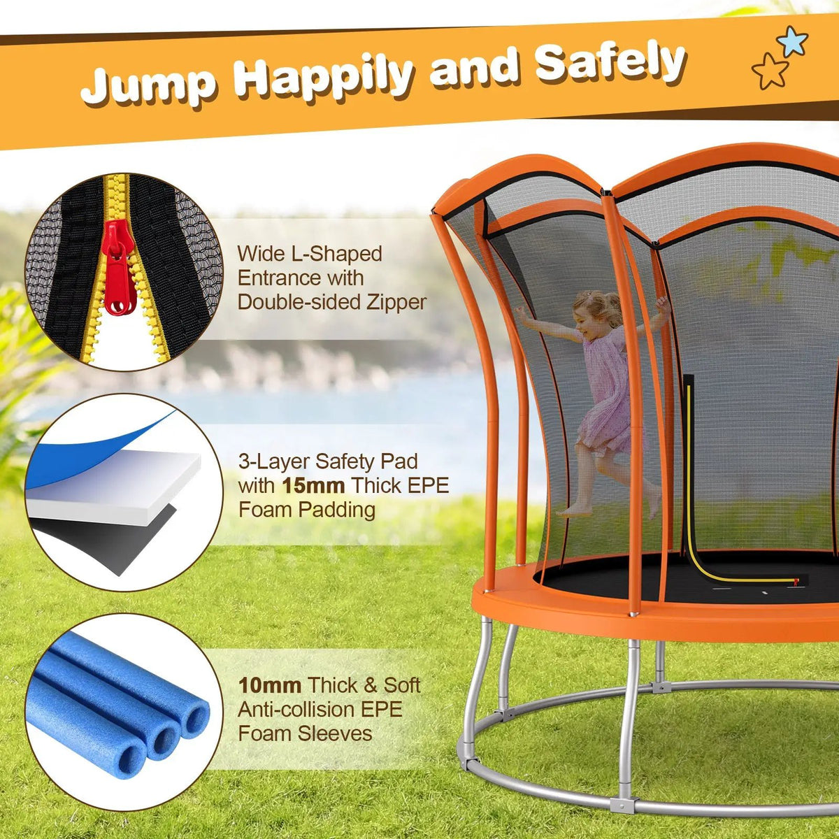8 Feet Outdoor Unique Flower Shape Trampoline with Enclosure Net, photo 7 of 9
