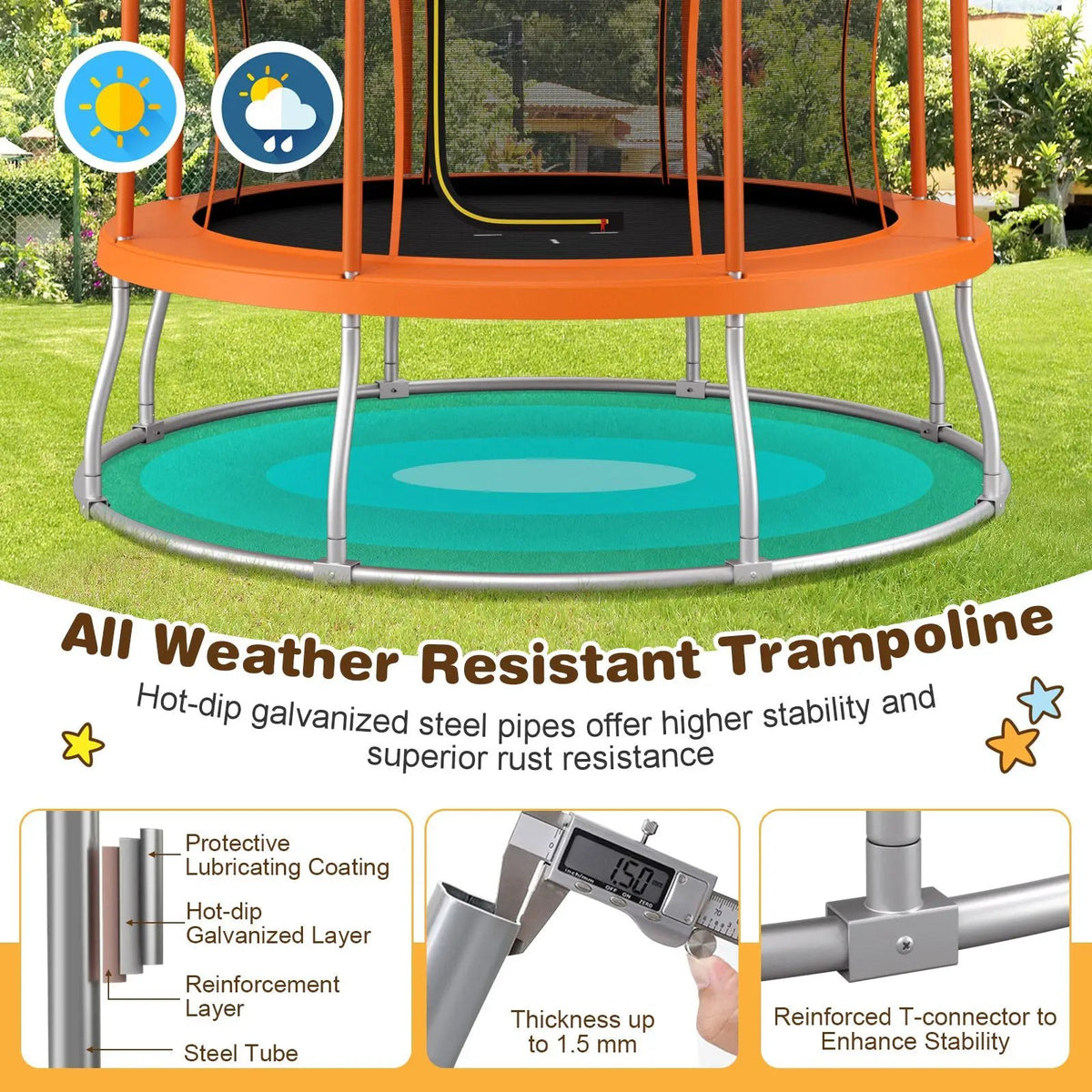 8 Feet Outdoor Unique Flower Shape Trampoline with Enclosure Net, photo 8 of 9