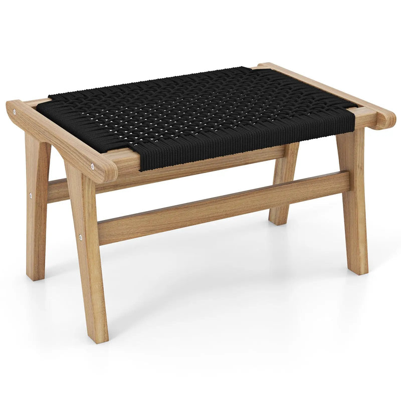 Indoor Outdoor Ottoman Footstool Teak Wooden Foot Rest with Handwoven Cordage by DirectDeals