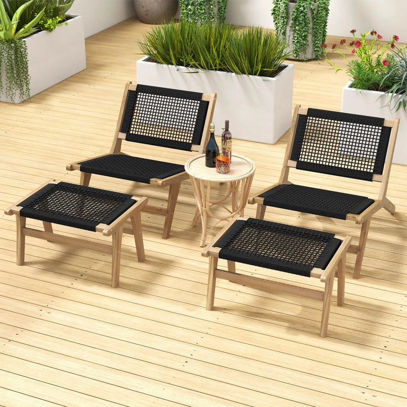 Indoor Outdoor Ottoman Footstool Teak Wooden Foot Rest with Handwoven Cordage by DirectDeals