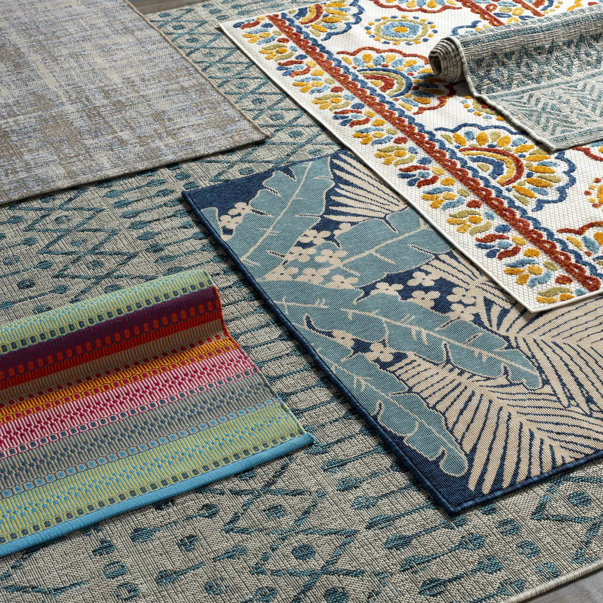 Novato Aqua All Over Pattern Performance Outdoor Rug, photo 7 of 18