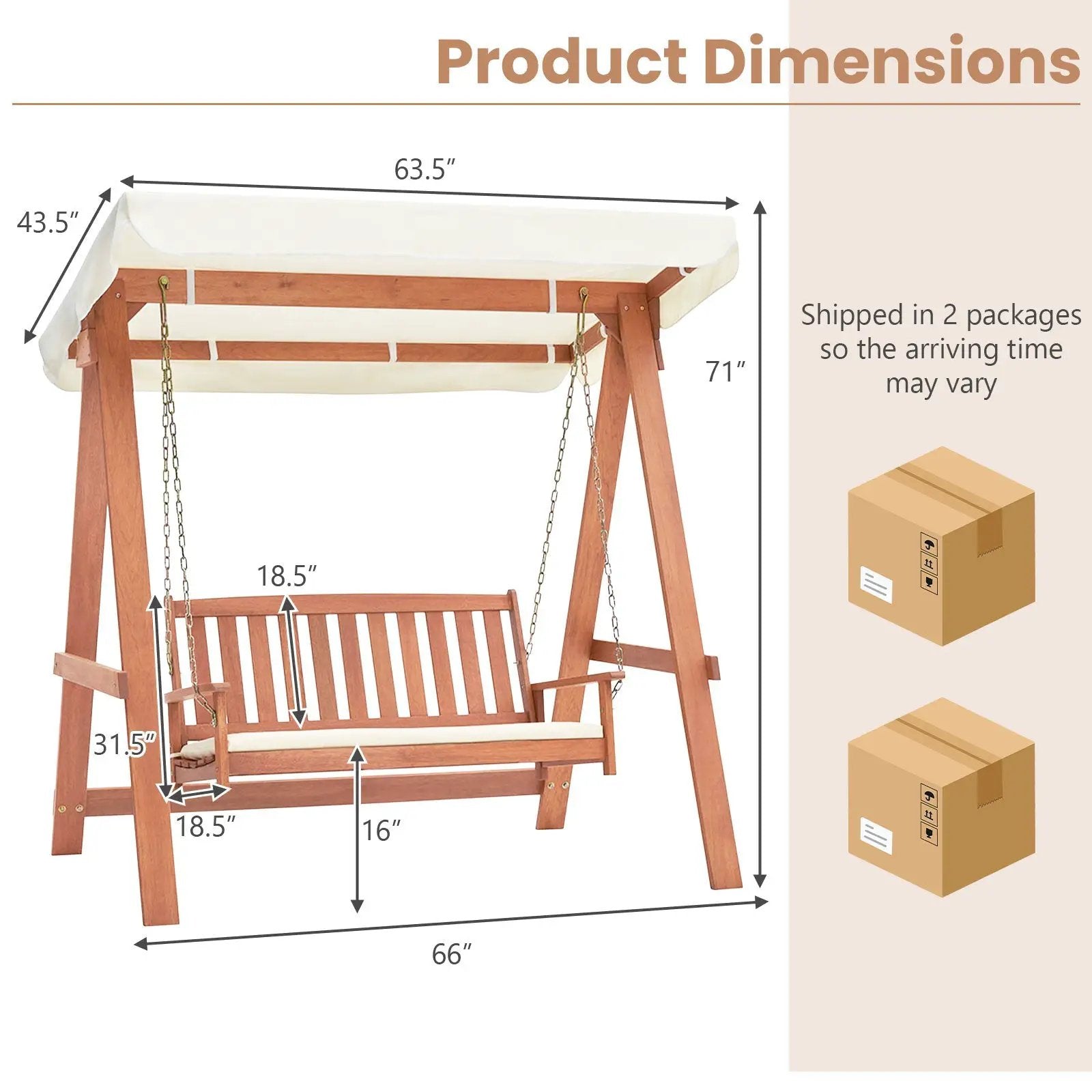Outdoor 2-Seat Swing Bench w/ith A Frame and Sturdy Metal Hanging Chainsx by DirectDeals
