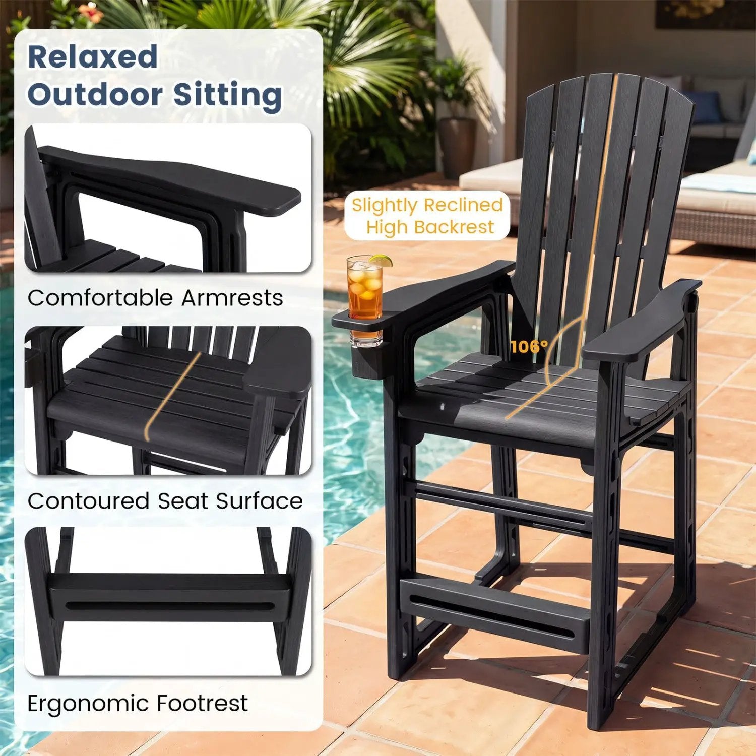 Outdoor Bar Stool 29" Height with Backrest and Armrests by DirectDeals