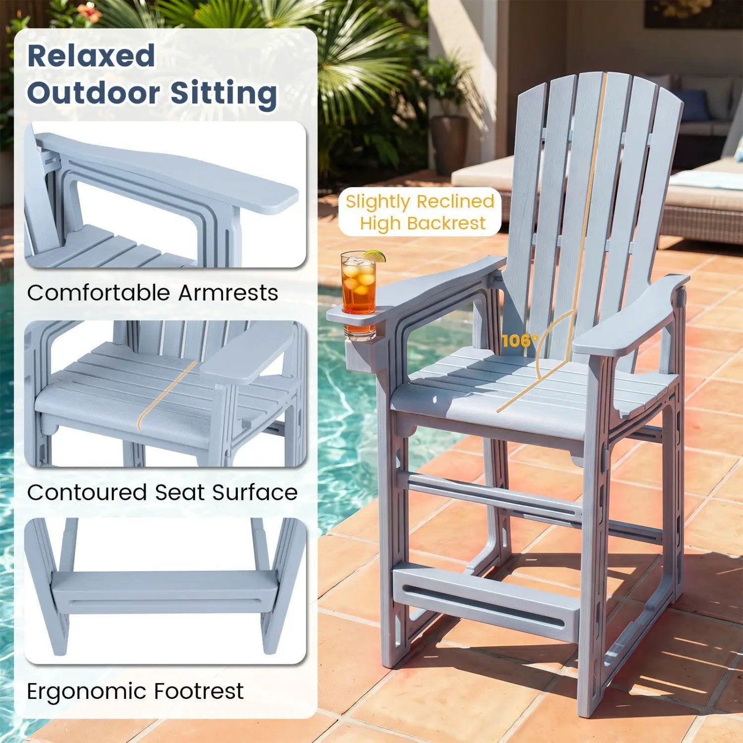 Outdoor Bar Stool 29" Height with Backrest and Armrests by DirectDeals