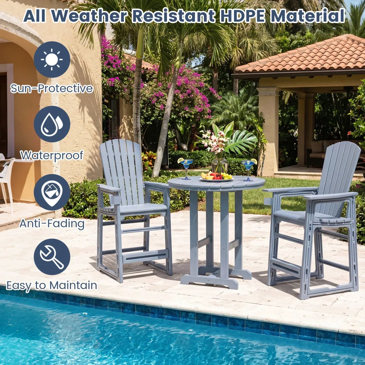 Outdoor Bar Stool 29" Height with Backrest and Armrests by DirectDeals