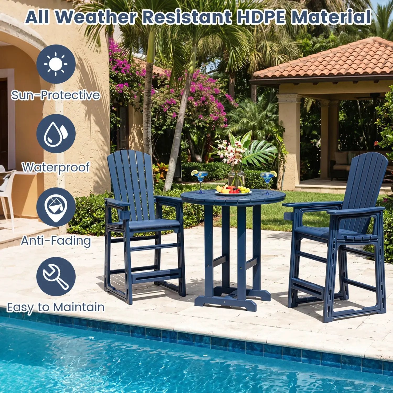 Outdoor Bar Stool 29" Height with Backrest and Armrests by DirectDeals