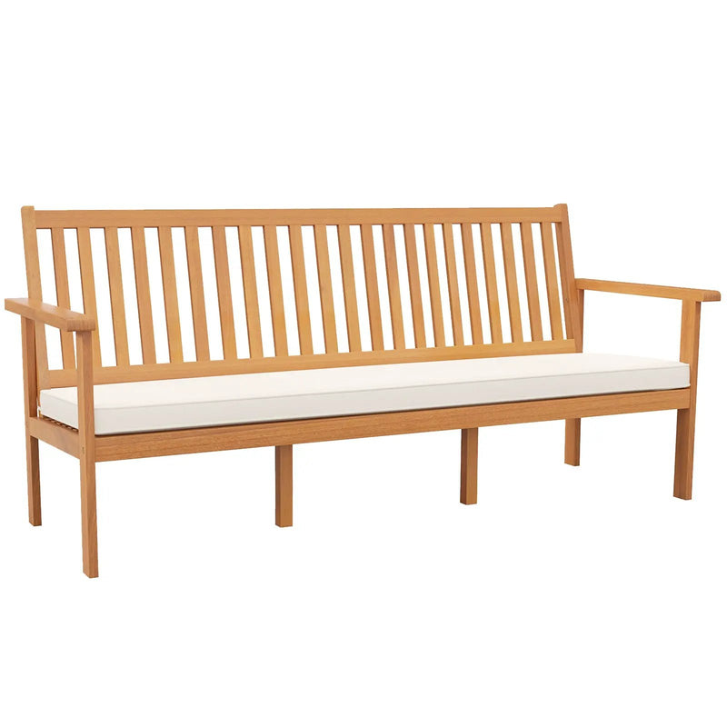 Outdoor 3-Seat Wood Bench with Seat Cushion and Slatted Seat-White by DirectDeals