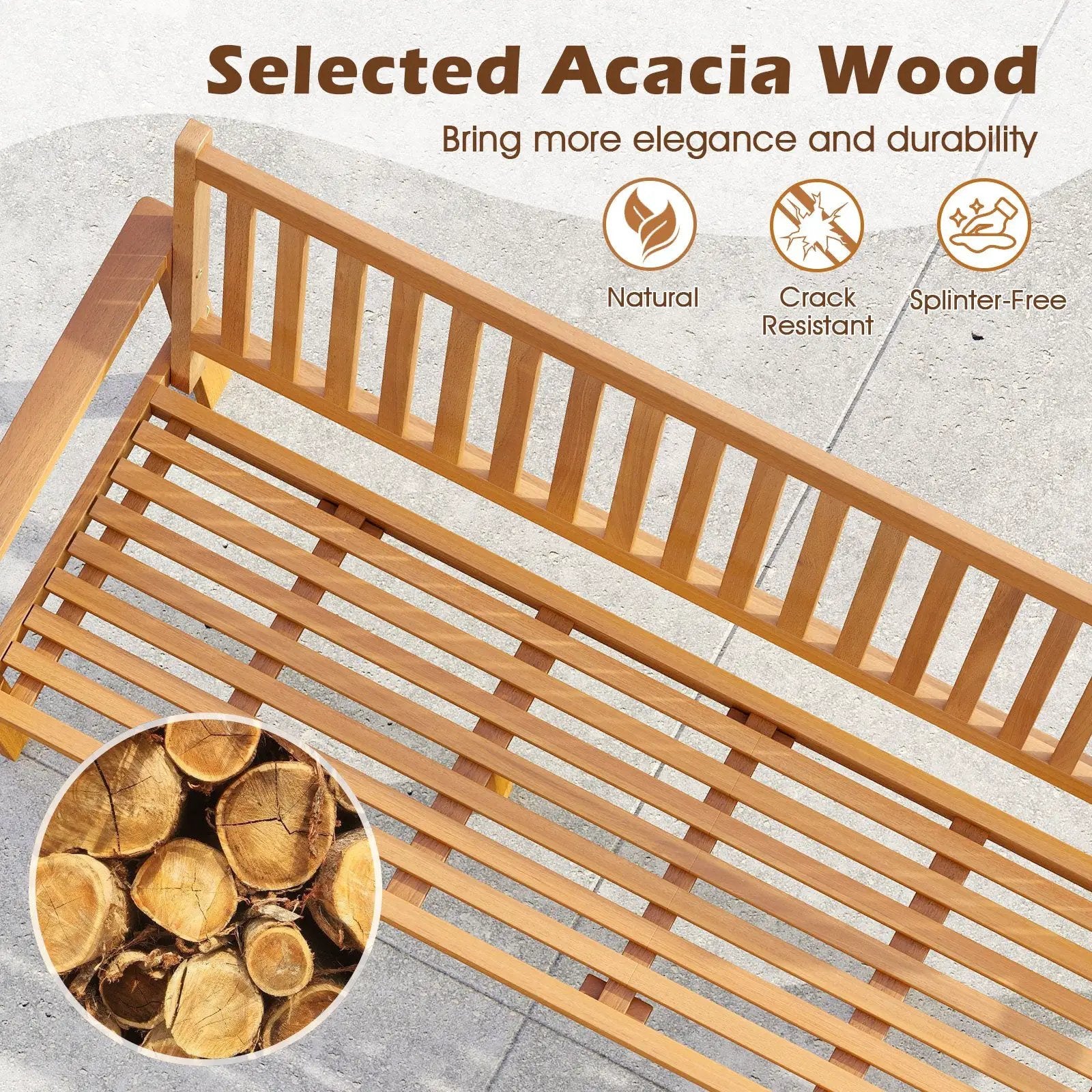 Outdoor 3-Seat Wood Bench with Seat Cushion and Slatted Seat-White by DirectDeals