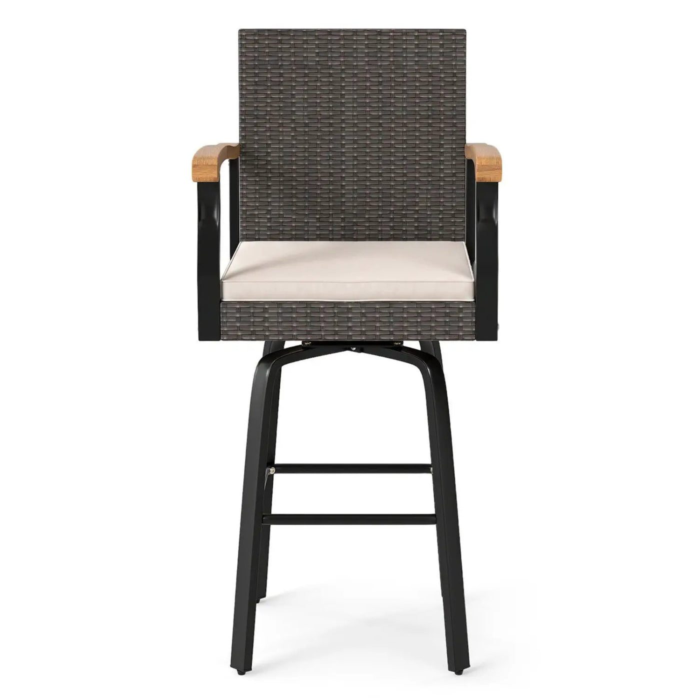 360° Swivel Outdoor Bar Stool with Cushion & Wood Armrests by DirectDeals