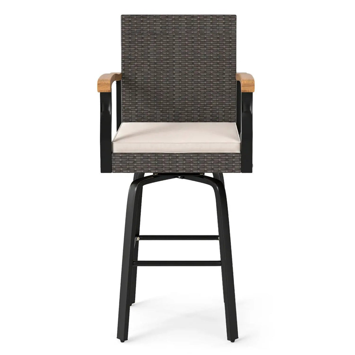 360° Swivel Outdoor Bar Stool with Cushion & Wood Armrests by DirectDeals