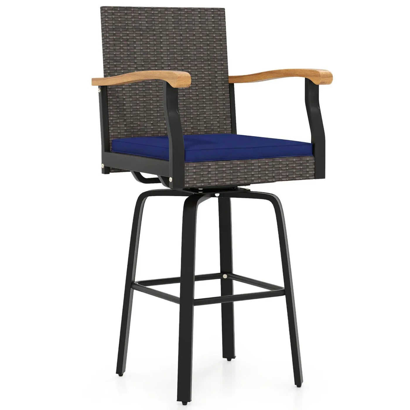 360° Swivel Outdoor Bar Stool with Cushion & Wood Armrests by DirectDeals