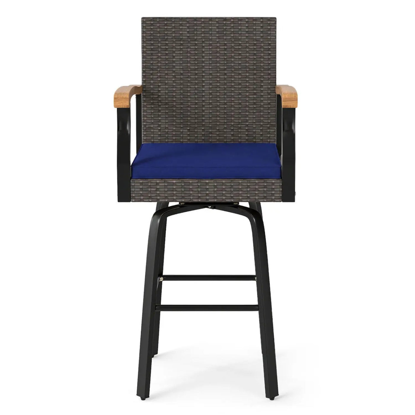 360° Swivel Outdoor Bar Stool with Cushion & Wood Armrests by DirectDeals