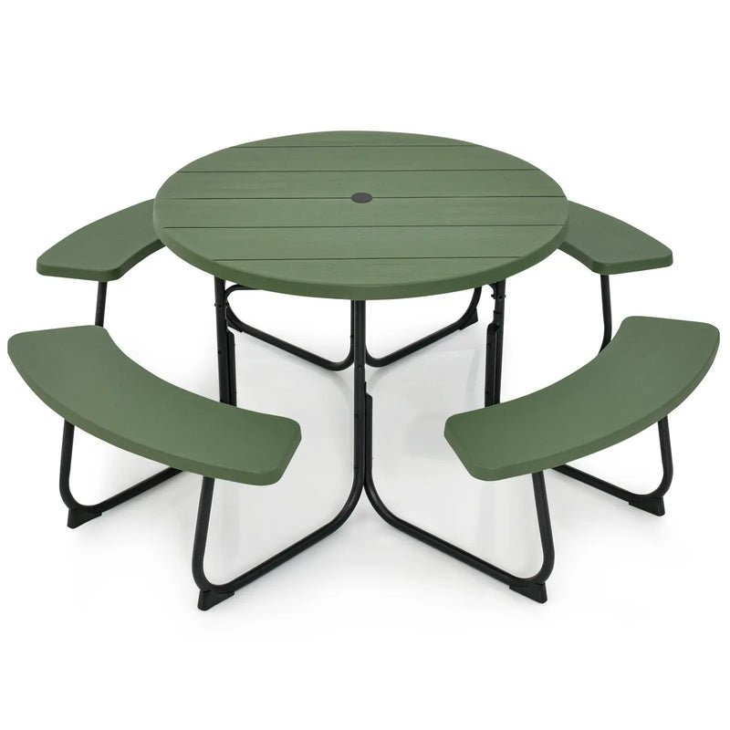 8-Person Outdoor Picnic Table and Bench Set with Umbrella Hole by DirectDeals
