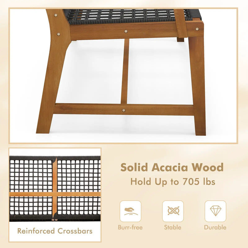 Outdoor Acacia Wood Bench with Rope Woven Backrest and Armrests for 2-Person by DirectDeals