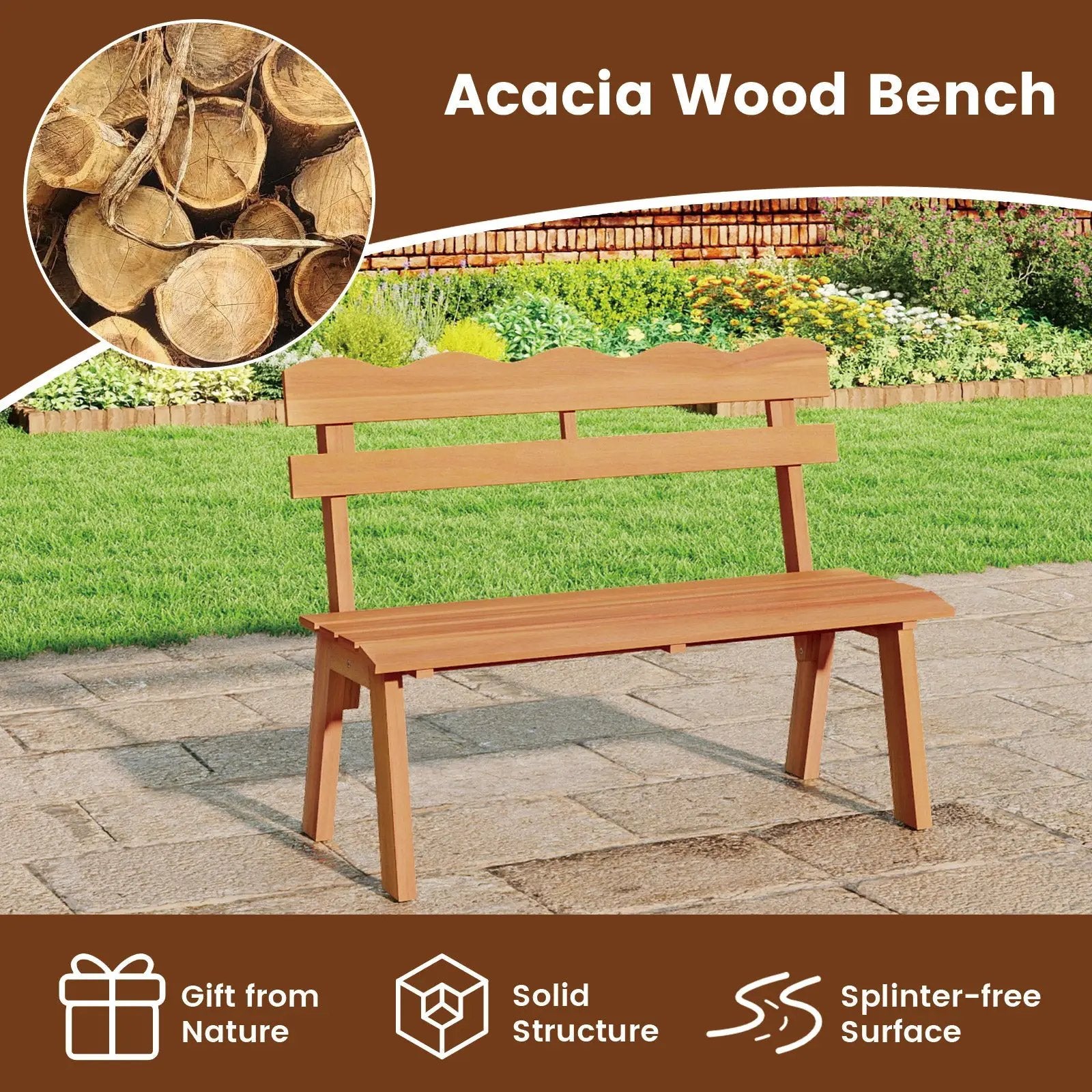 Outdoor Acacia Wood Garden Bench with 800 lbs Weight Capacity by DirectDeals