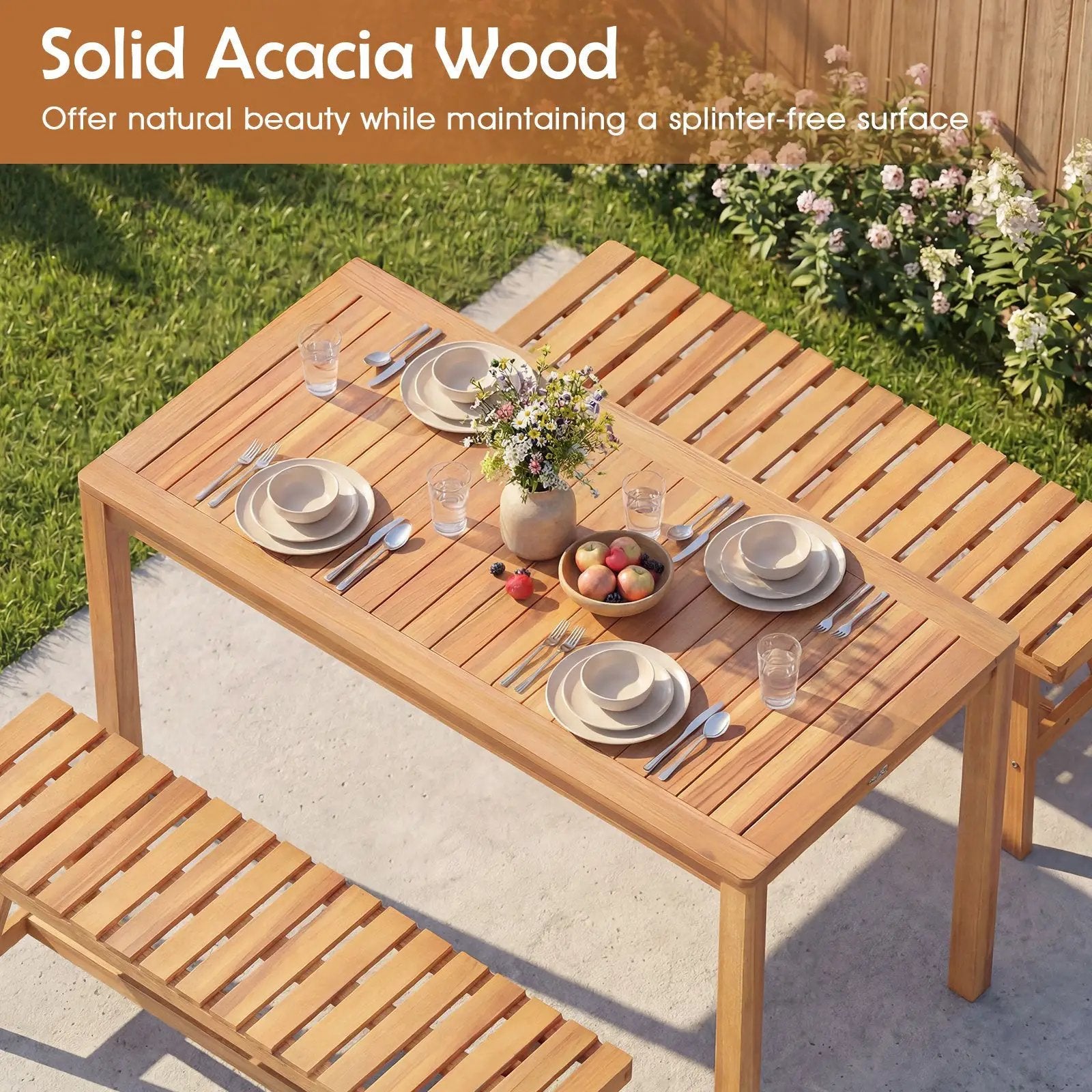 Outdoor Acacia Wood Dining Table with Slatted Tabletop for 4-6 by DirectDeals