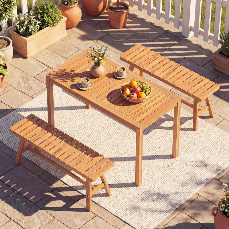 Outdoor Acacia Wood Dining Table with Slatted Tabletop for 4-6 by DirectDeals