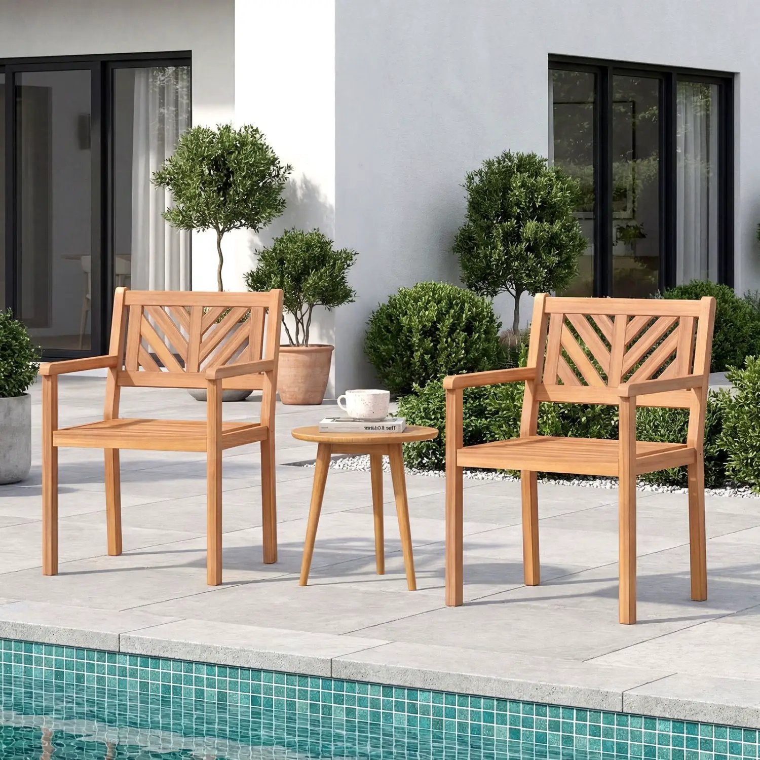 Outdoor Acacia Wood Patio Dining Chairs Garden Seating Chairs with 400 lbs Capacity by DirectDeals