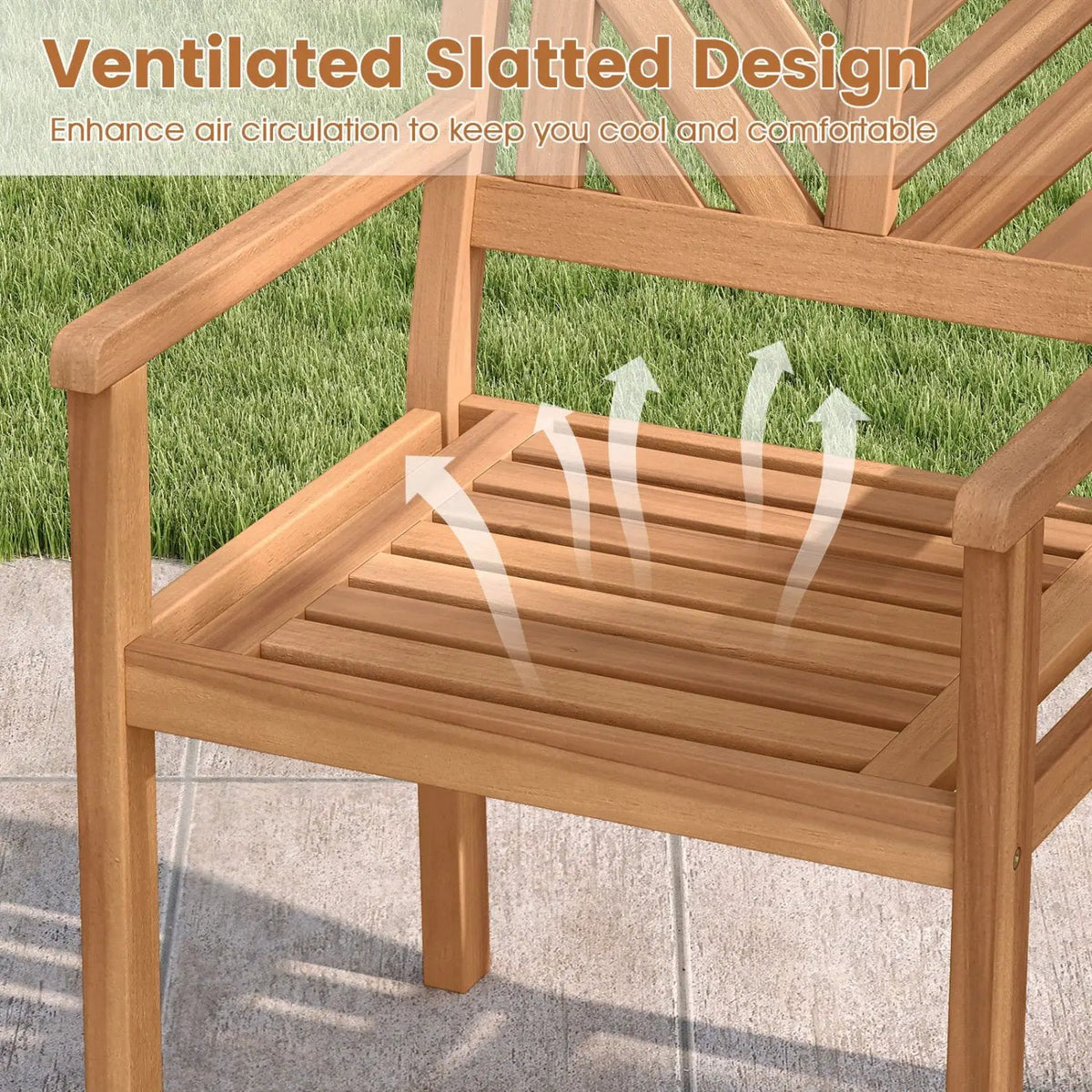 Outdoor Acacia Wood Patio Dining Chairs Garden Seating Chairs with 400 lbs Capacity, photo 15 of 16