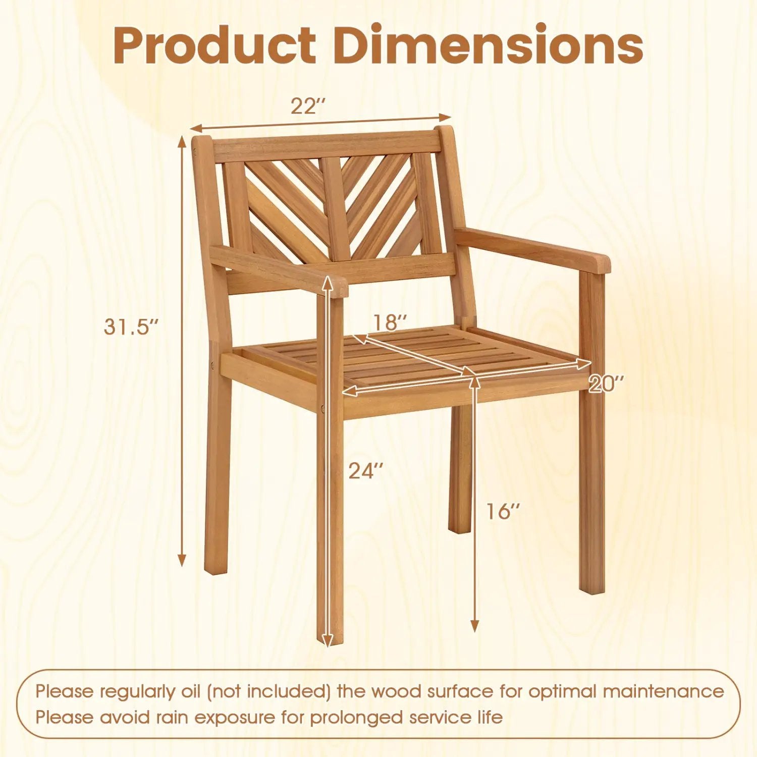 Outdoor Acacia Wood Patio Dining Chairs Garden Seating Chairs with 400 lbs Capacity by DirectDeals