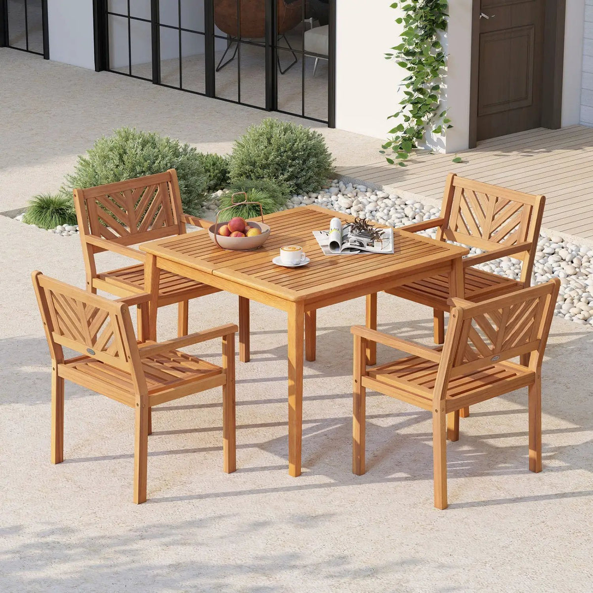 Outdoor Acacia Wood Patio Dining Chairs Garden Seating Chairs with 400 lbs Capacity, photo 5 of 16