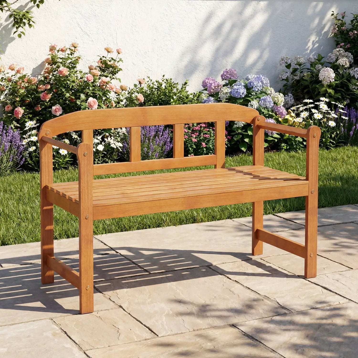 2-Seater Acacia Wood Garden Bench with Backrest & Armrests by DirectDeals
