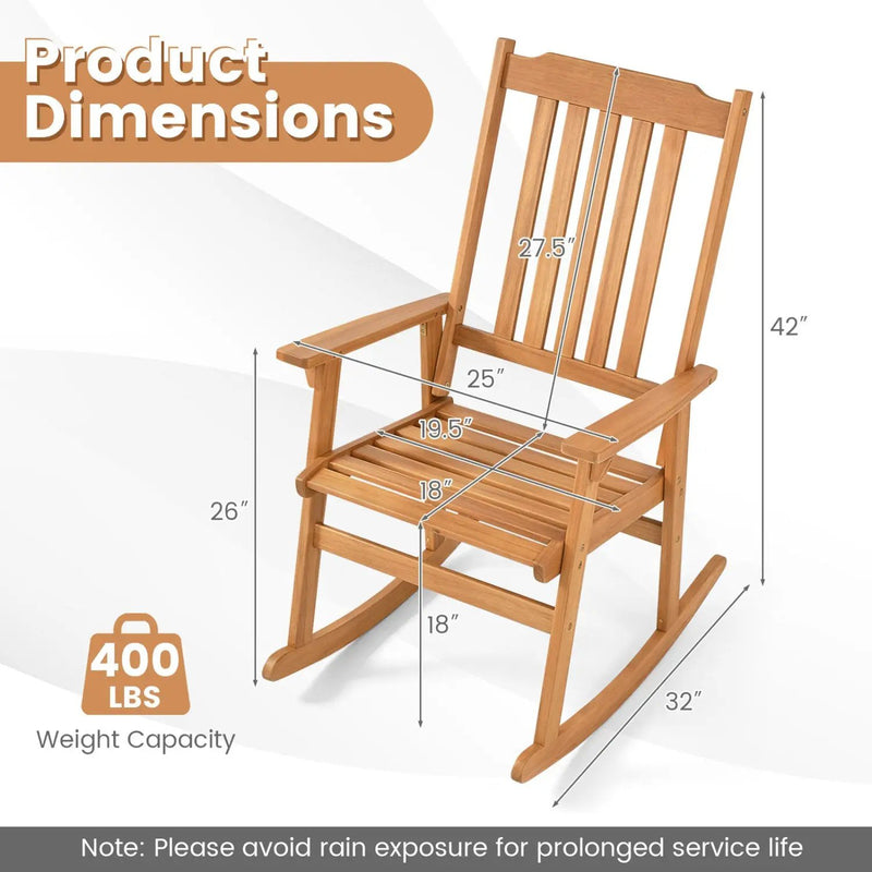 Acacia Wood Rocking Chair with High Back for Patio by DirectDeals