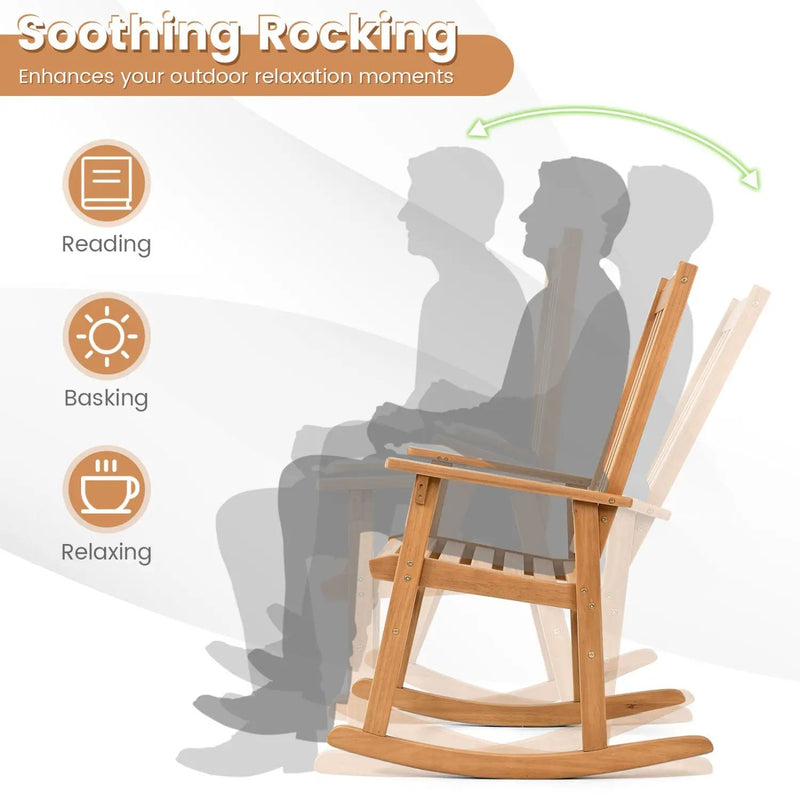 Acacia Wood Rocking Chair with High Back for Patio by DirectDeals