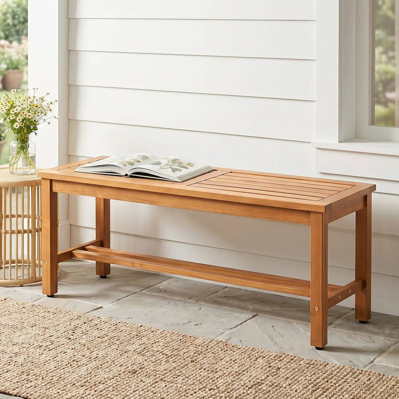 Acacia Wood Patio Bench for 2 with Slatted Seat by DirectDeals