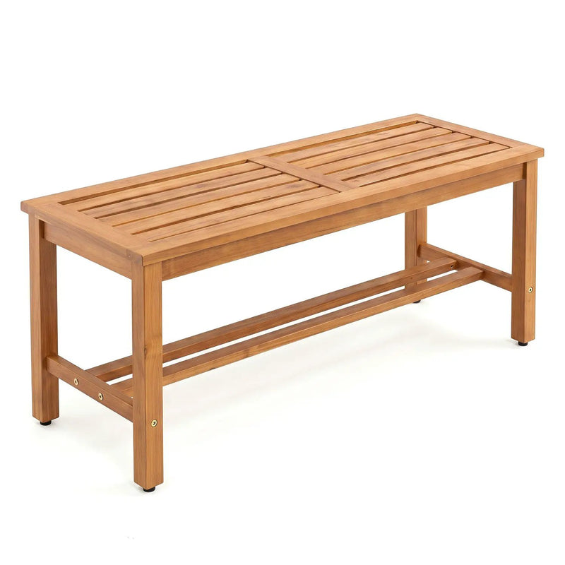 Acacia Wood Patio Bench for 2 with Slatted Seat by DirectDeals