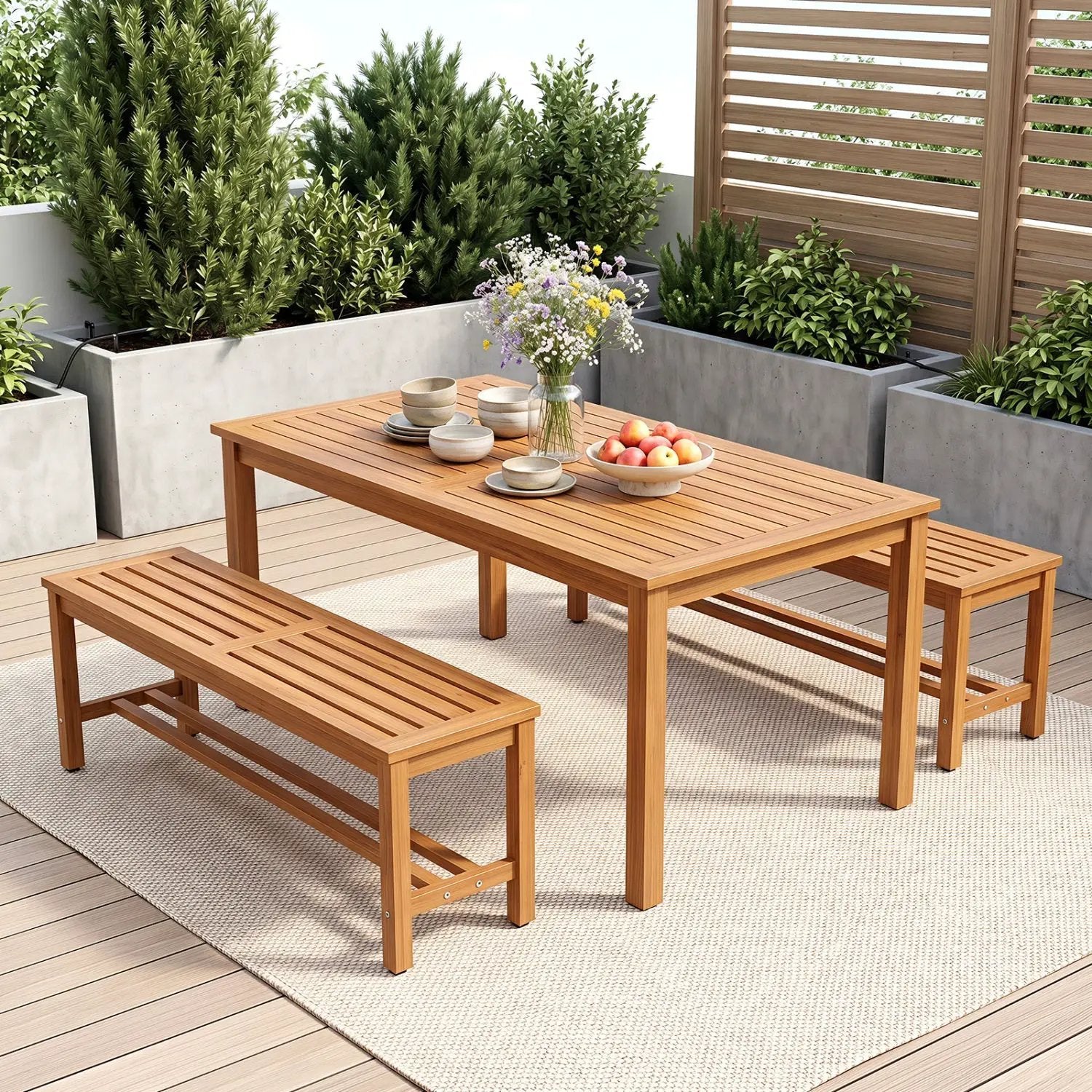 Acacia Wood Patio Bench for 2 with Slatted Seat by DirectDeals