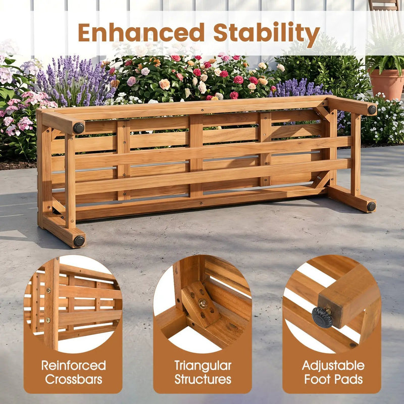Acacia Wood Patio Bench for 2 with Slatted Seat by DirectDeals