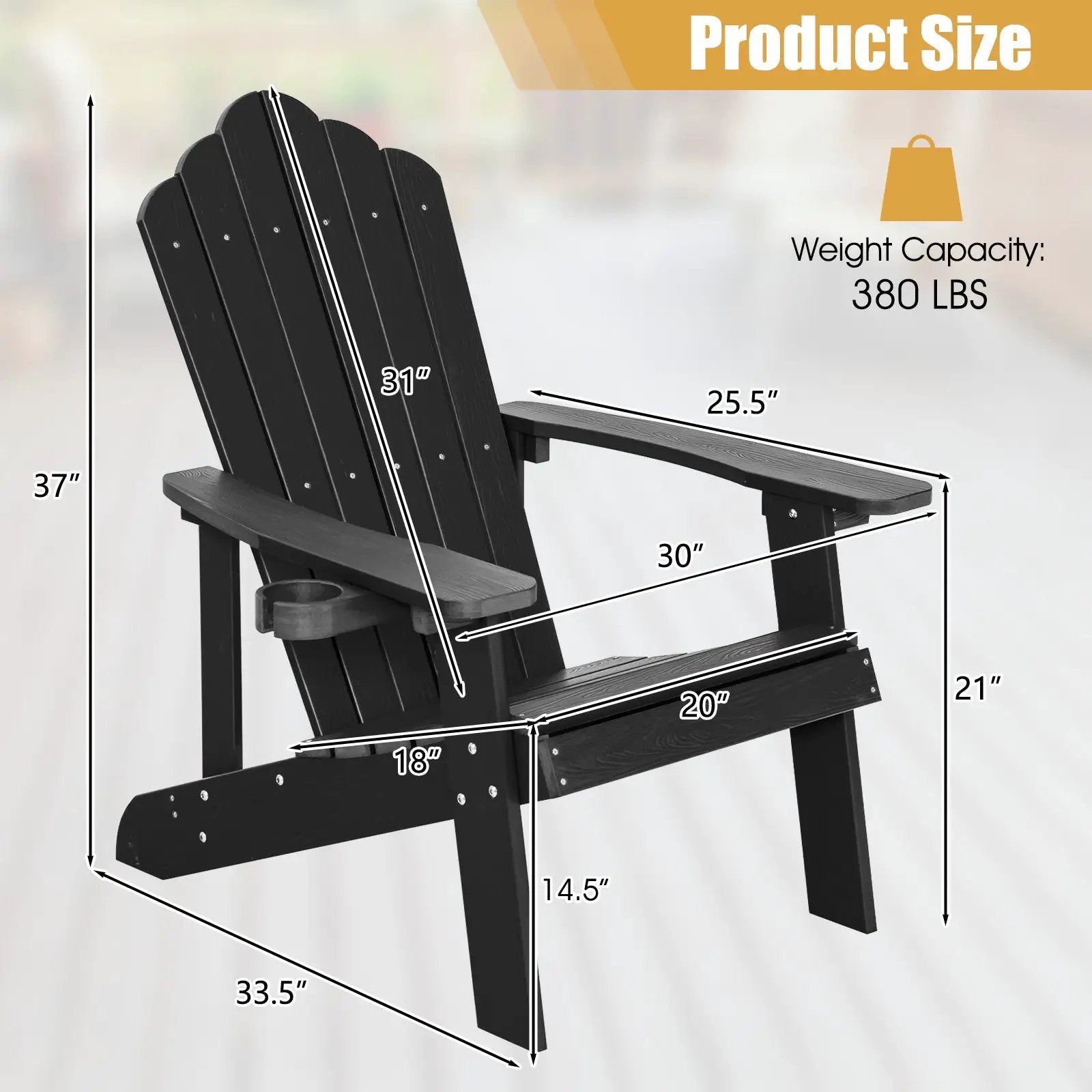 Weather Resistant HIPS Outdoor Adirondack Chair with Cup Holder by DirectDeals