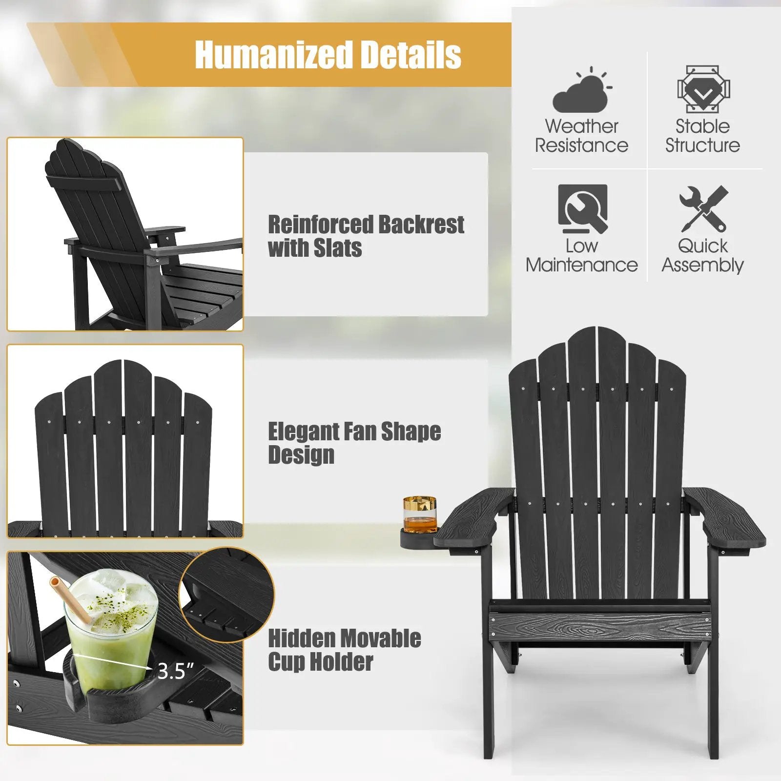 Weather Resistant HIPS Outdoor Adirondack Chair with Cup Holder by DirectDeals