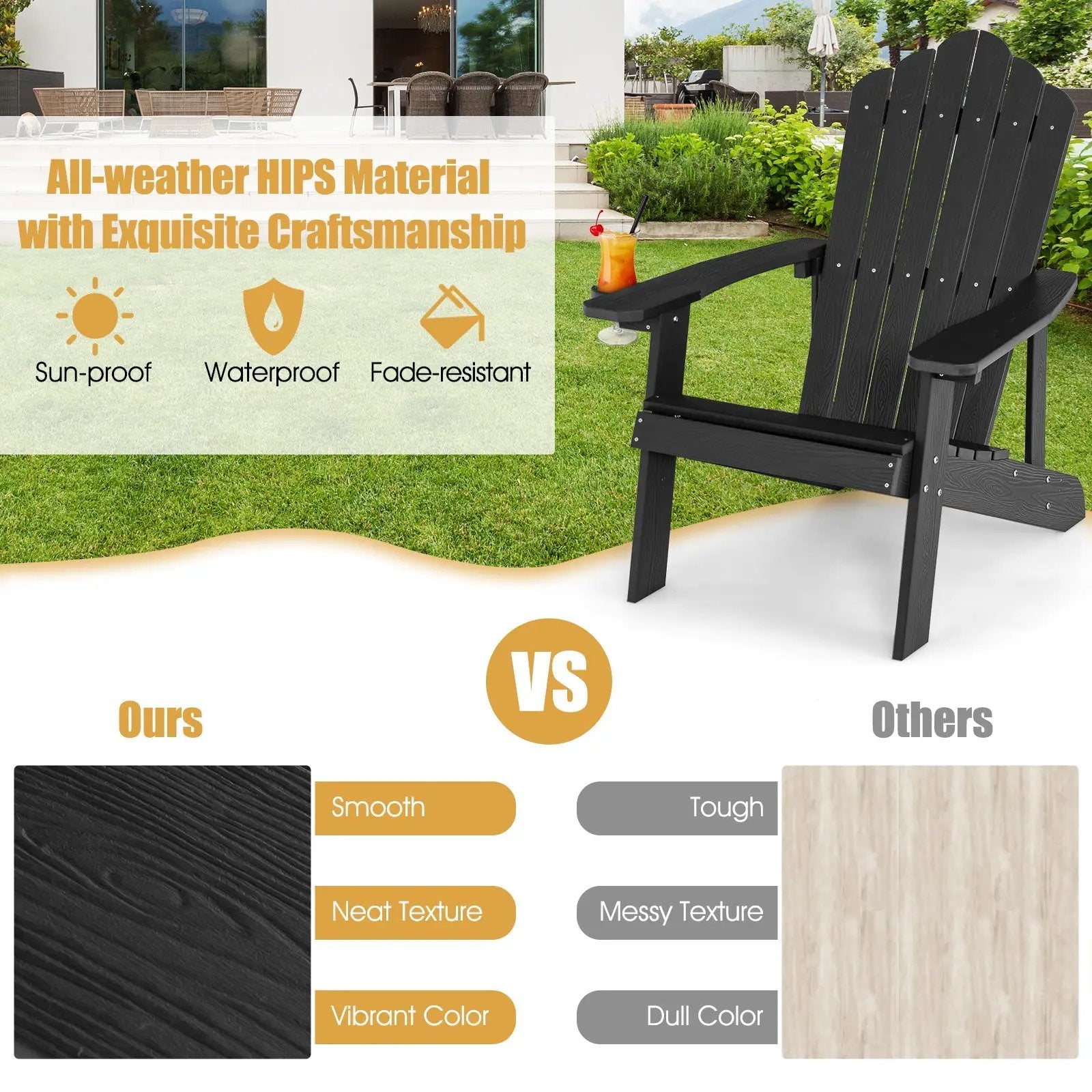 Weather Resistant HIPS Outdoor Adirondack Chair with Cup Holder by DirectDeals