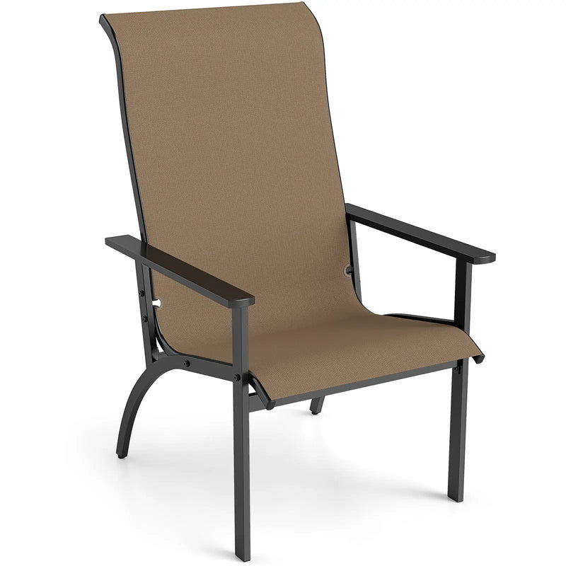 Outdoor Adirondack Chair with High Back and Metal Frame for Porch Garden-Coffee by DirectDeals