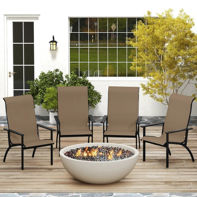 Outdoor Adirondack Chair with High Back and Metal Frame for Porch Garden-Coffee by DirectDeals