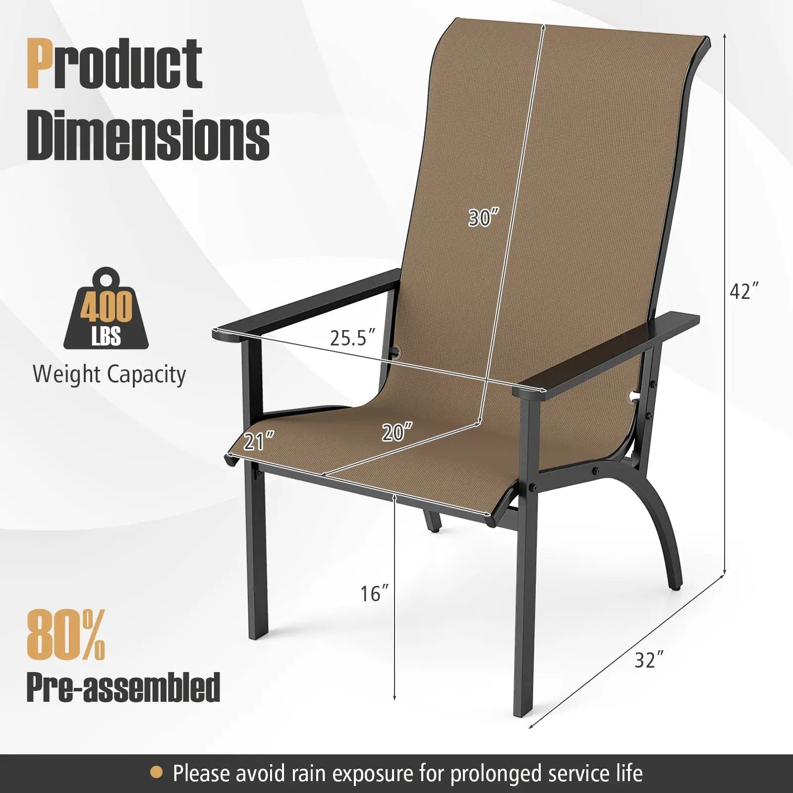 Outdoor Adirondack Chair with High Back and Metal Frame for Porch Garden-Coffee by DirectDeals